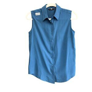 Uniqlo Women's Sleeveless Shirt Sz XS Blue Button Down Collared Casual Summer